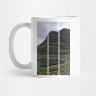 Wonderful landscapes in Norway. Nord-Norge. Beautiful scenery of Masoy coastline at Havoysund in the Troms og Finnmark. Cloudy day.  (vertical) Mug